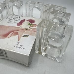 Set 12 Mini Vtg Clear Lucite Flower Vase Napkin Rings Holder Twos Company Retro